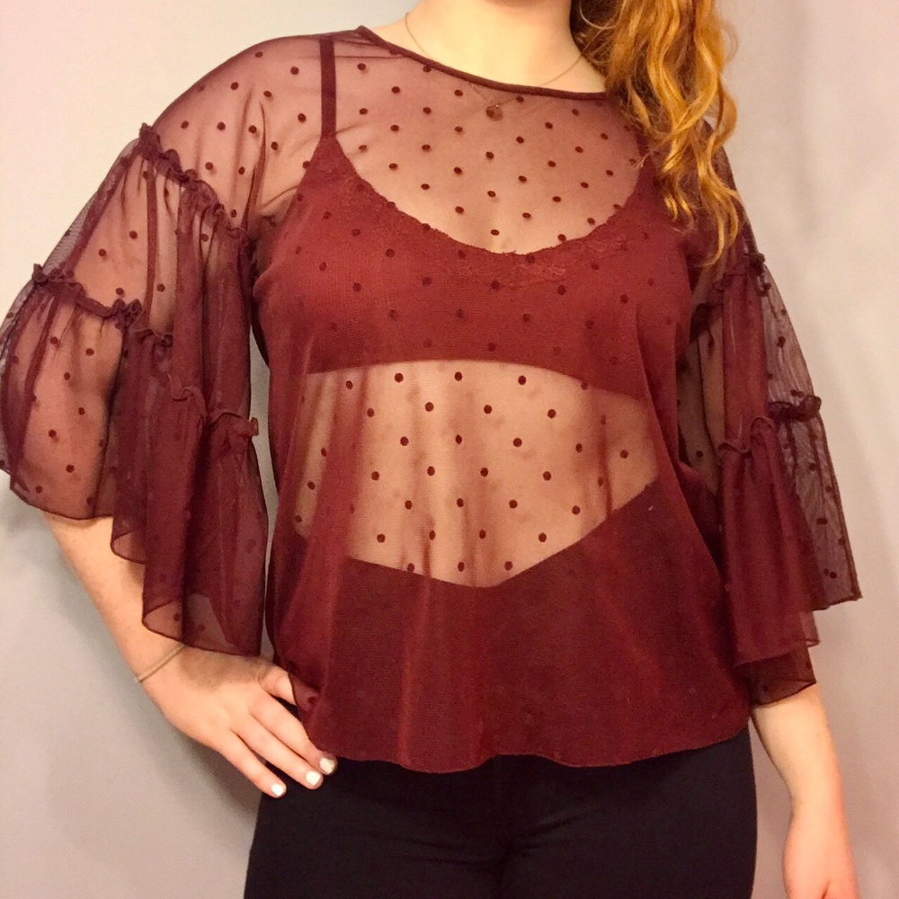 EXPRESS Marion Mesh Top with Bell Sleeves.